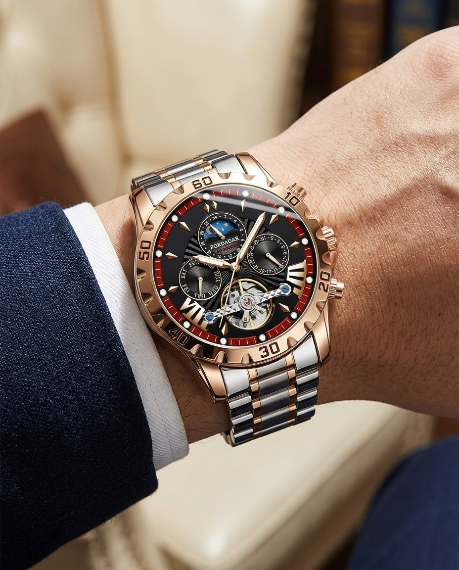 Eclipse Tourbillon-Style Automatic Gold case, Black dial on the wrist