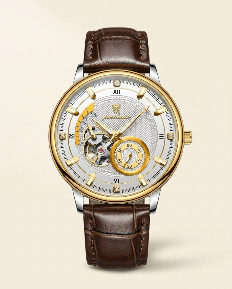 Royal Open-Heart Automatic (Leather) Gold case, White dial front