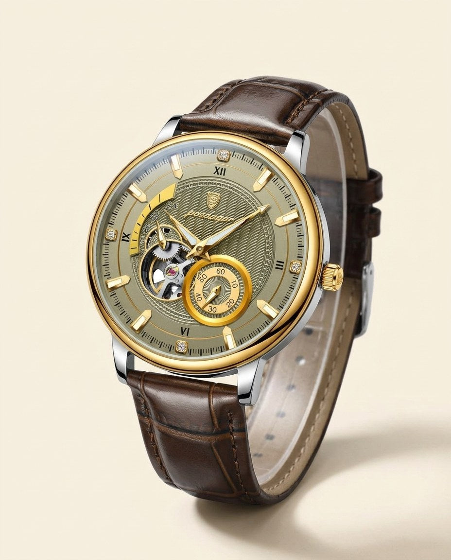 Royal Open-Heart Automatic (Leather) Gold case, Olive dial