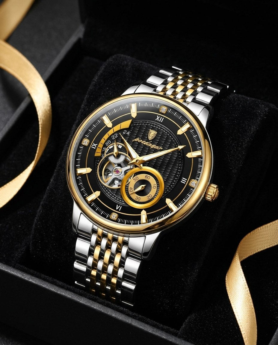 Royal Open-Heart Automatic (Steel) Gold case, Black dial in the gift box
