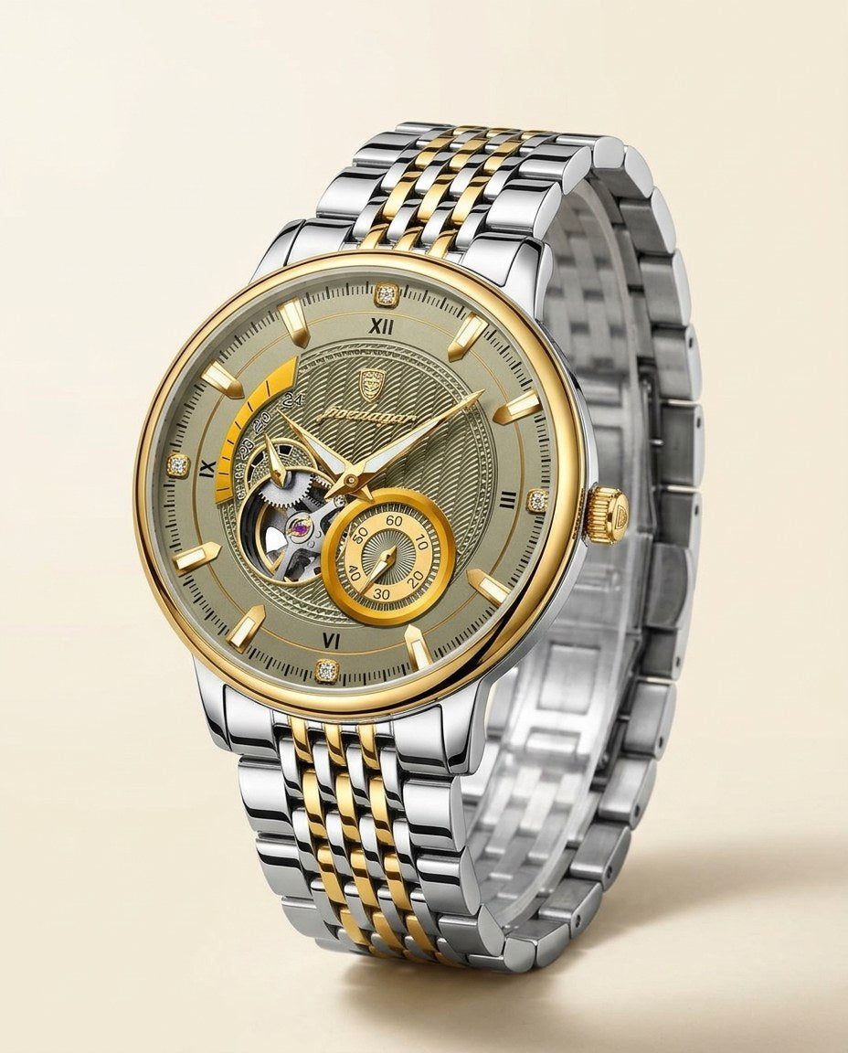 Royal Open-Heart Automatic (Steel) Gold case, Olive dial