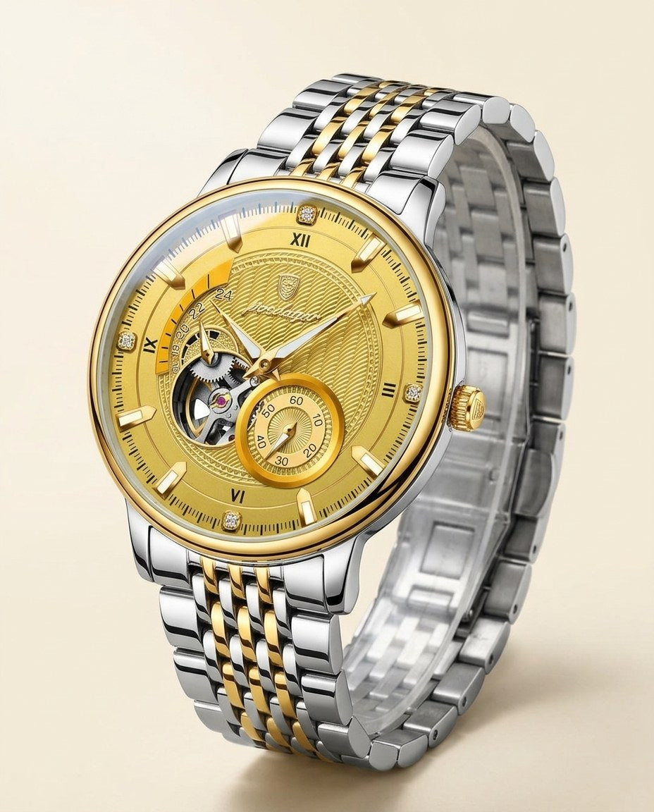 Royal Open-Heart Automatic (Steel) Gold case, Gold dial