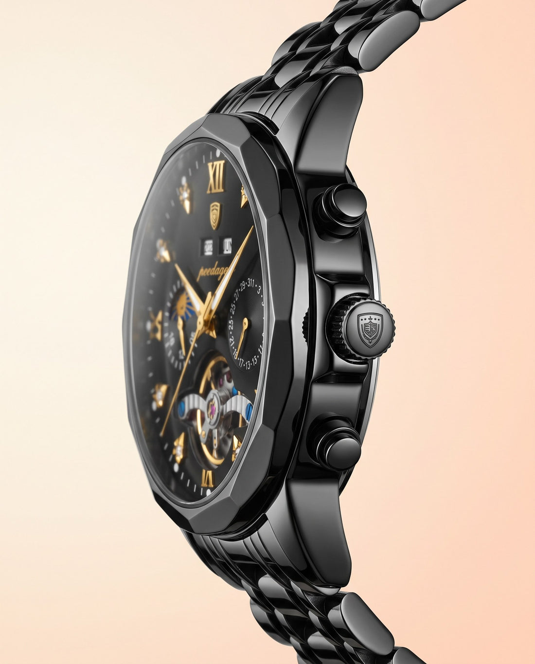 Grand Open-Heart Automatic Black case, Black dial crown side