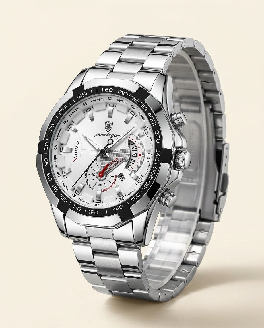 Turbo Tachymeter Sport Silver case, White dial