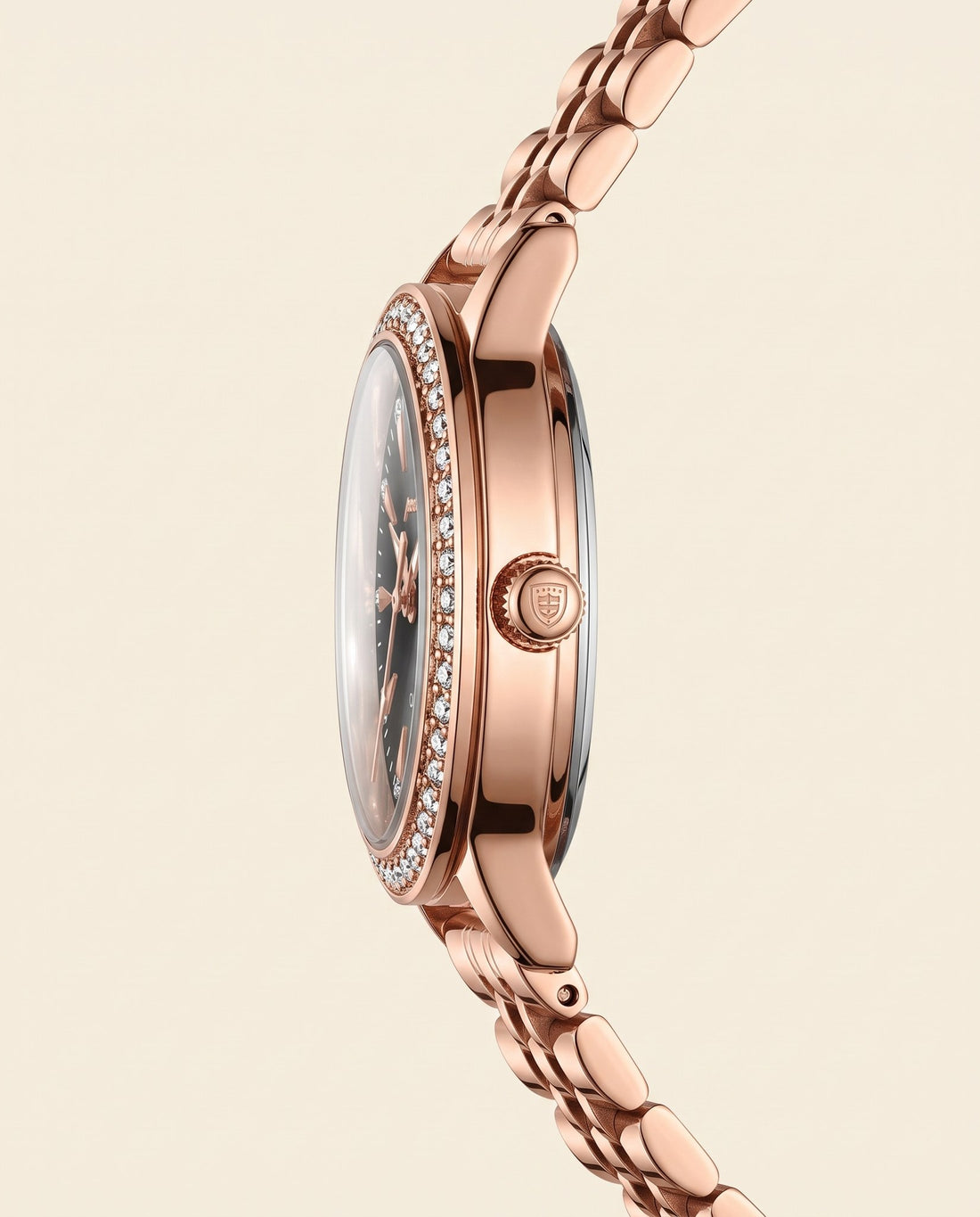 Sparkle Crystal Ladies Black dial crown side