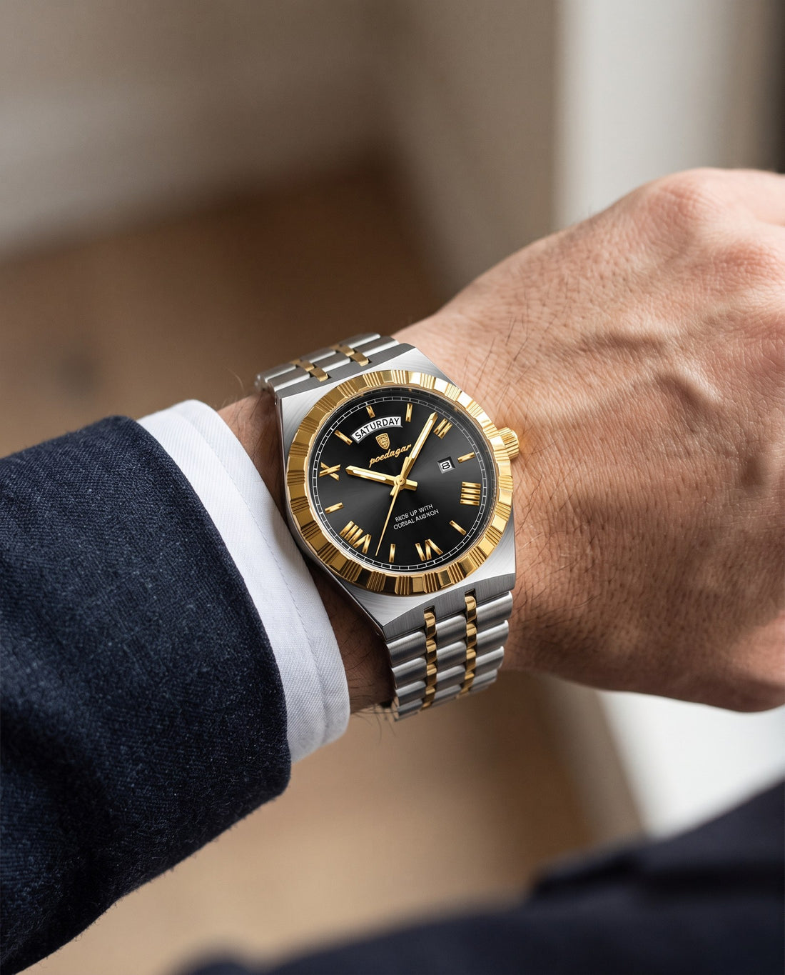 Crown Day-Date Two-Tone Gold case, Black dial on the wrist