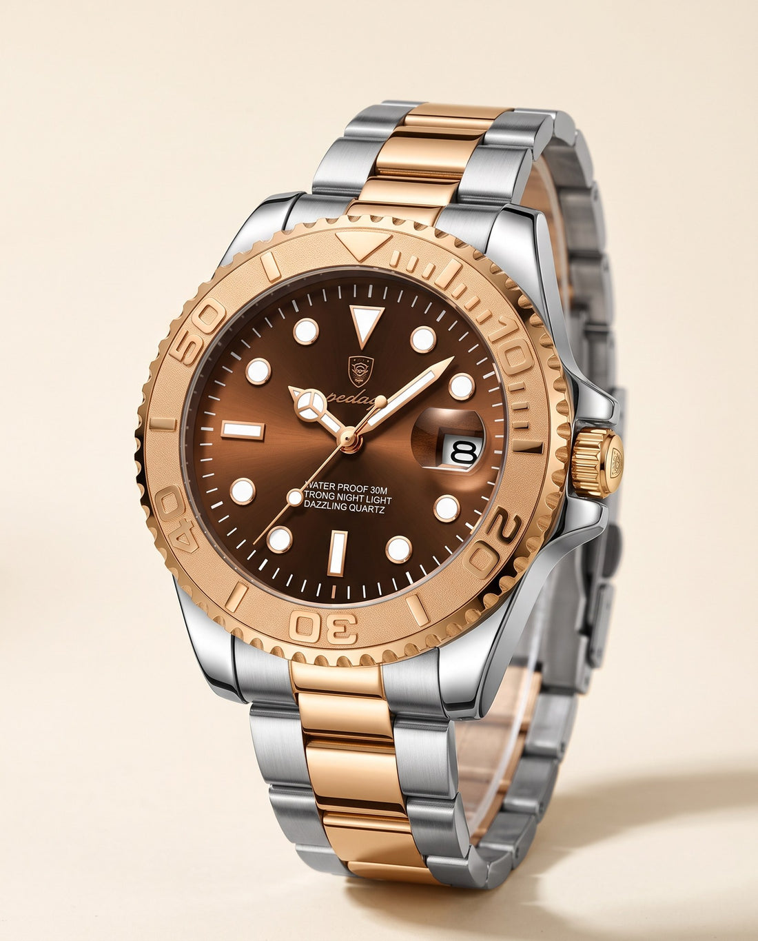 Mariner Diver (Steel) Rose Gold case, Coffee dial front