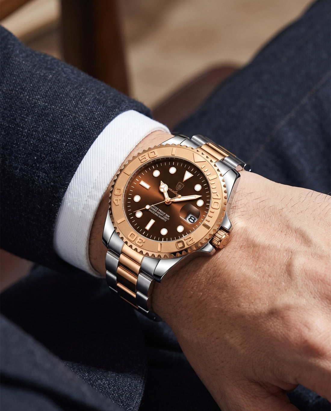 Mariner Diver (Steel) Rose Gold case, Coffee dial on the wrist