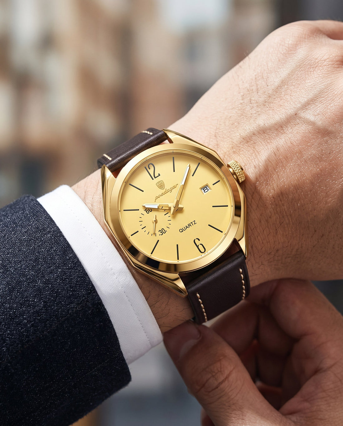 Heritage Leather Classic Gold case, Gold dial on the wrist