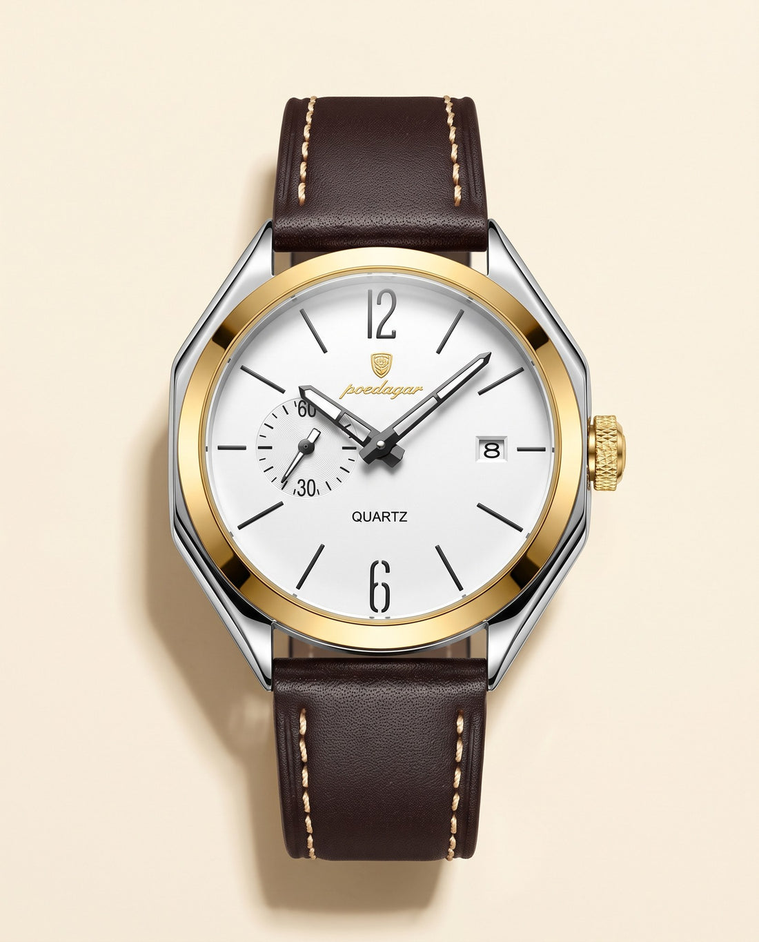 Heritage Leather Classic Gold case, White dial