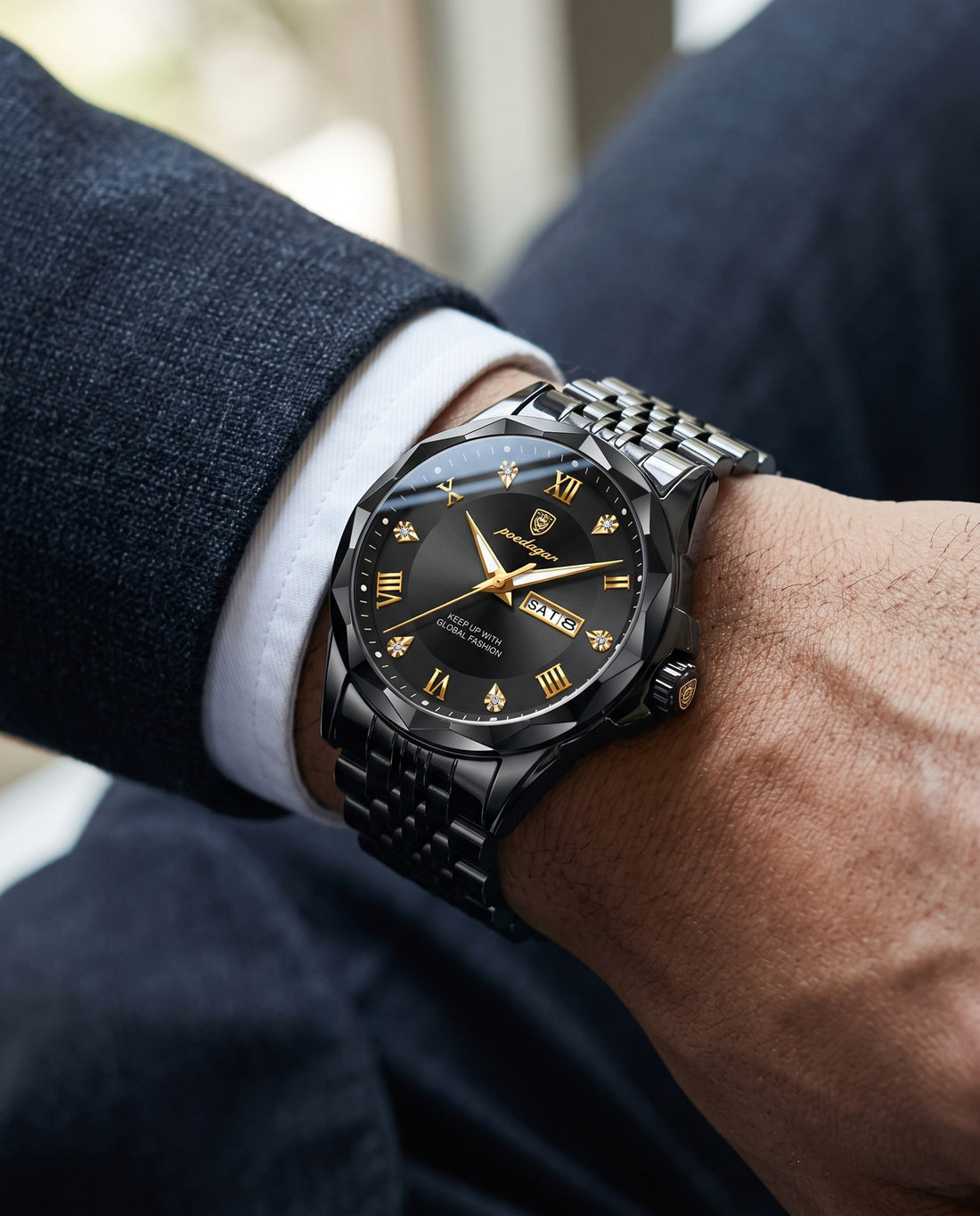 Diamond-Cut Day-Date Black case, Black dial on the wrist