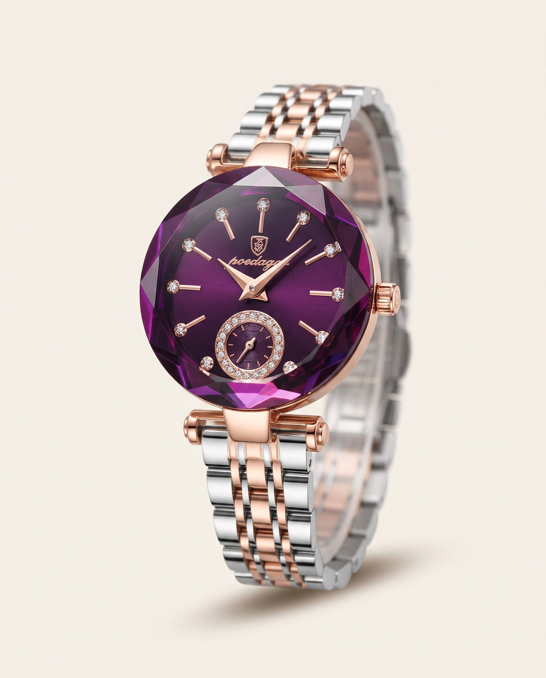 Prism Diamond-Cut Ladies Purple dial, two-tone bracelet