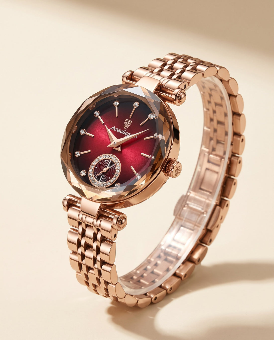 Prism Diamond-Cut Ladies Red dial, rose gold bracelet