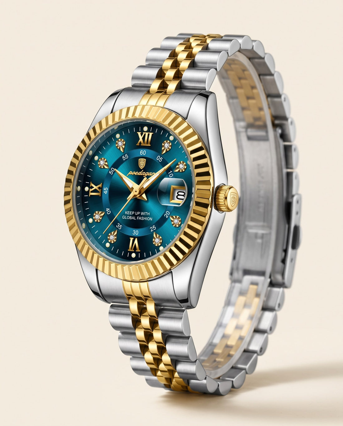 Petite Fluted Ladies Gold case, Blue dial