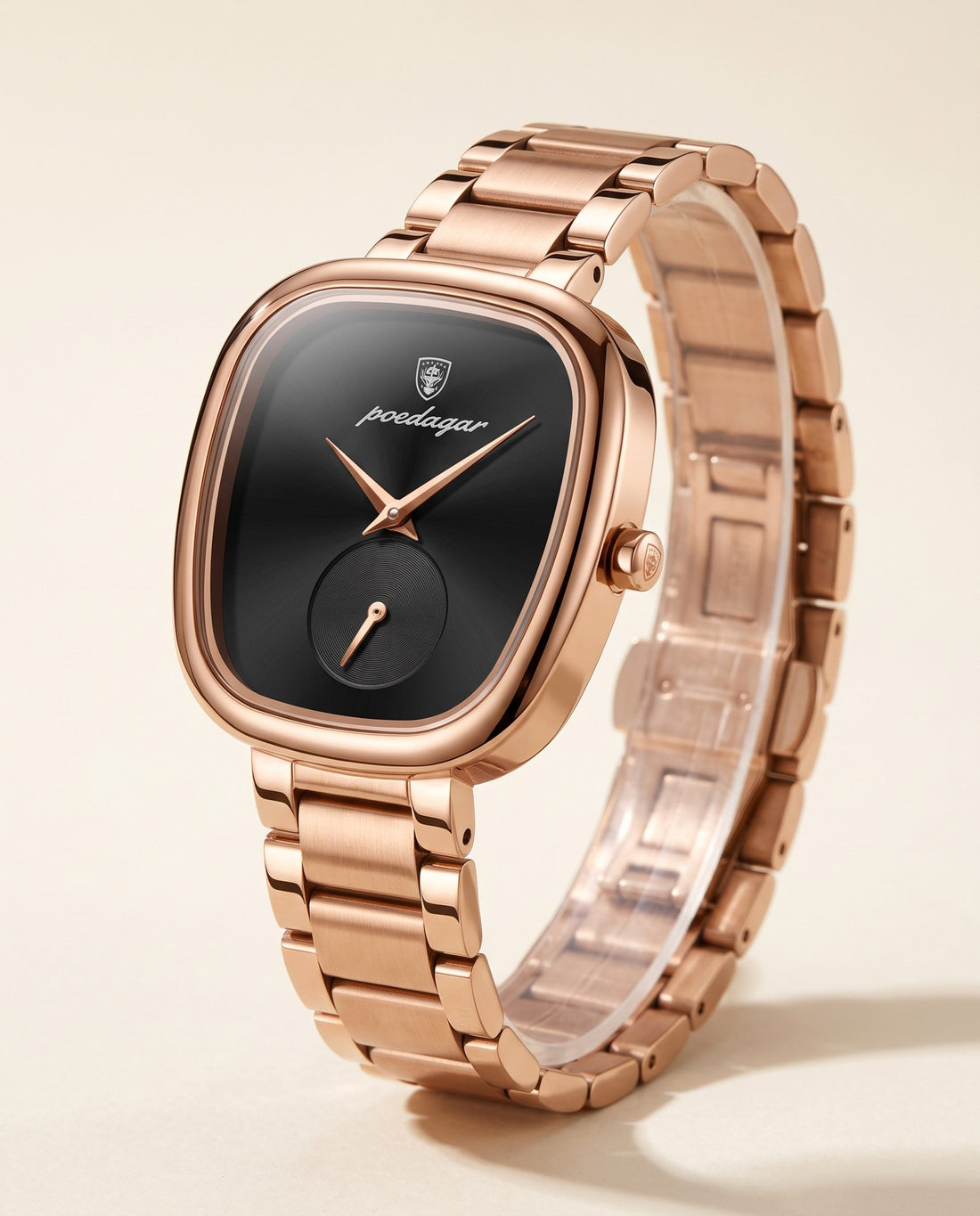 Rose Cushion Square Rose Gold case, Black dial