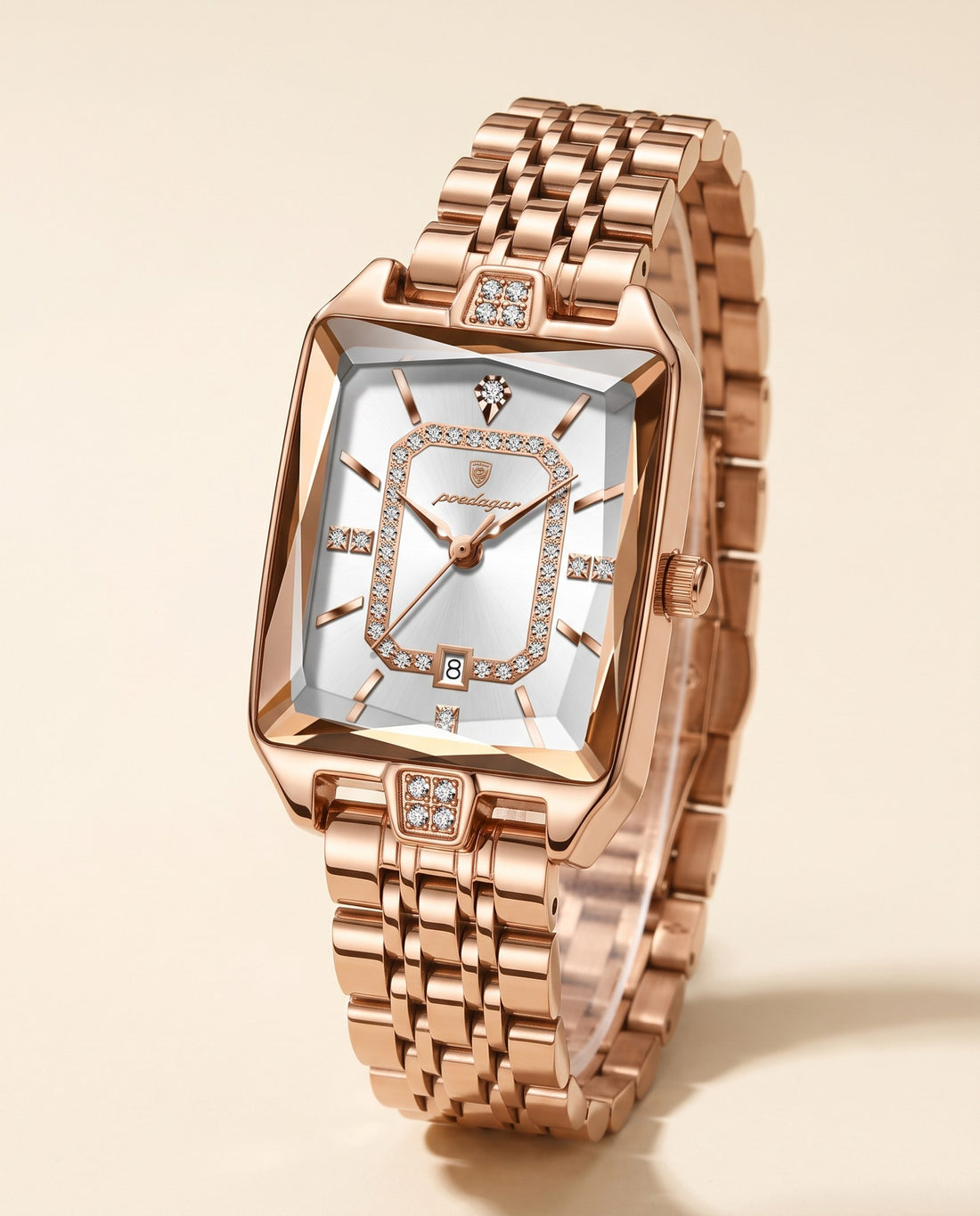 Gem Rectangle Ladies Gold case, White dial