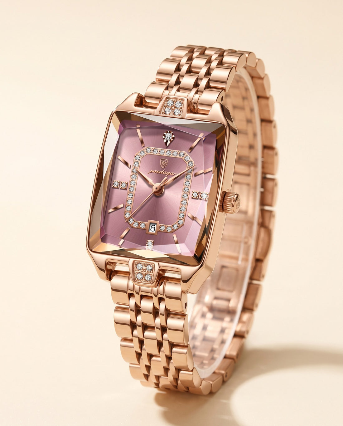 Gem Rectangle Ladies Gold case, Pink dial