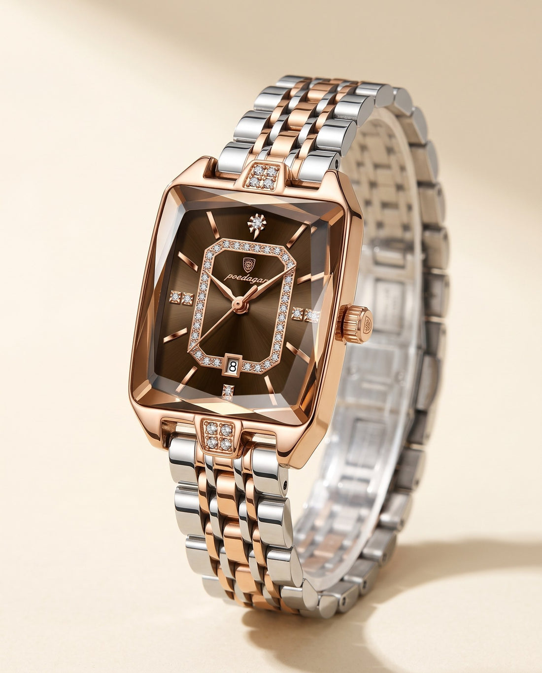 Gem Rectangle Ladies Gold case, Coffee dial
