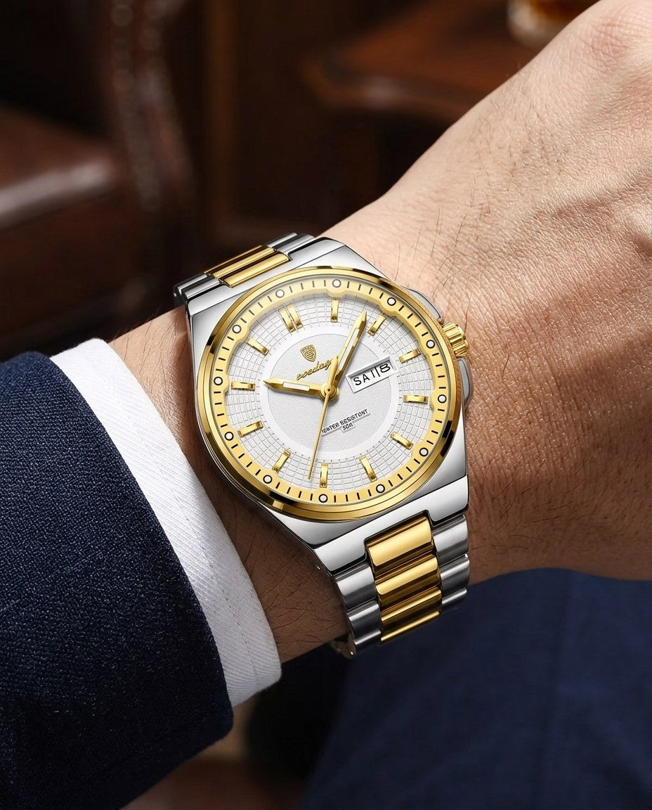 Grace Two-Tone Ladies Day-Date Gold case, White dial on the wrist
