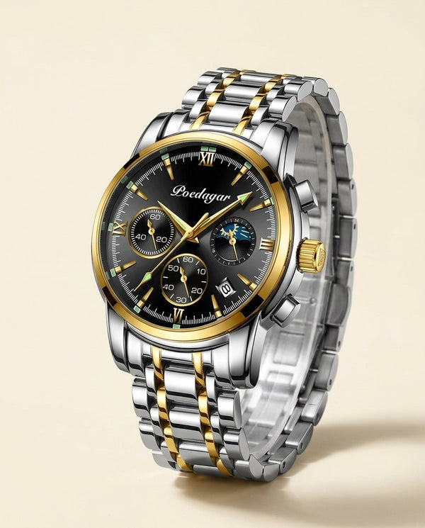 Heritage Moonphase Chronograph (Steel) Gold case, Black dial hero