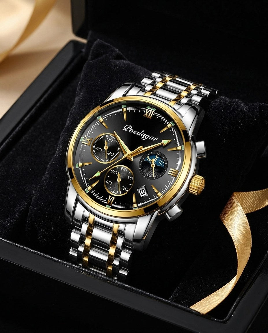 Heritage Moonphase Chronograph (Steel) Gold case, Black dial in the gift box
