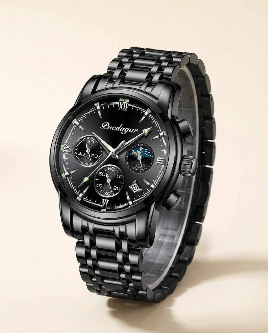 Heritage Moonphase Chronograph (Steel) Black case, Black dial