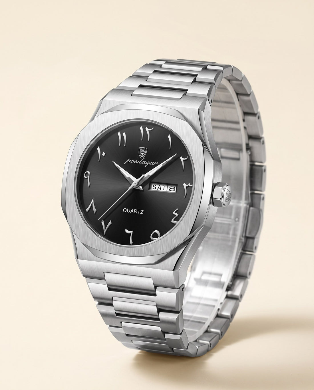 Sultan Arabic Dial Day-Date Silver case, Black dial