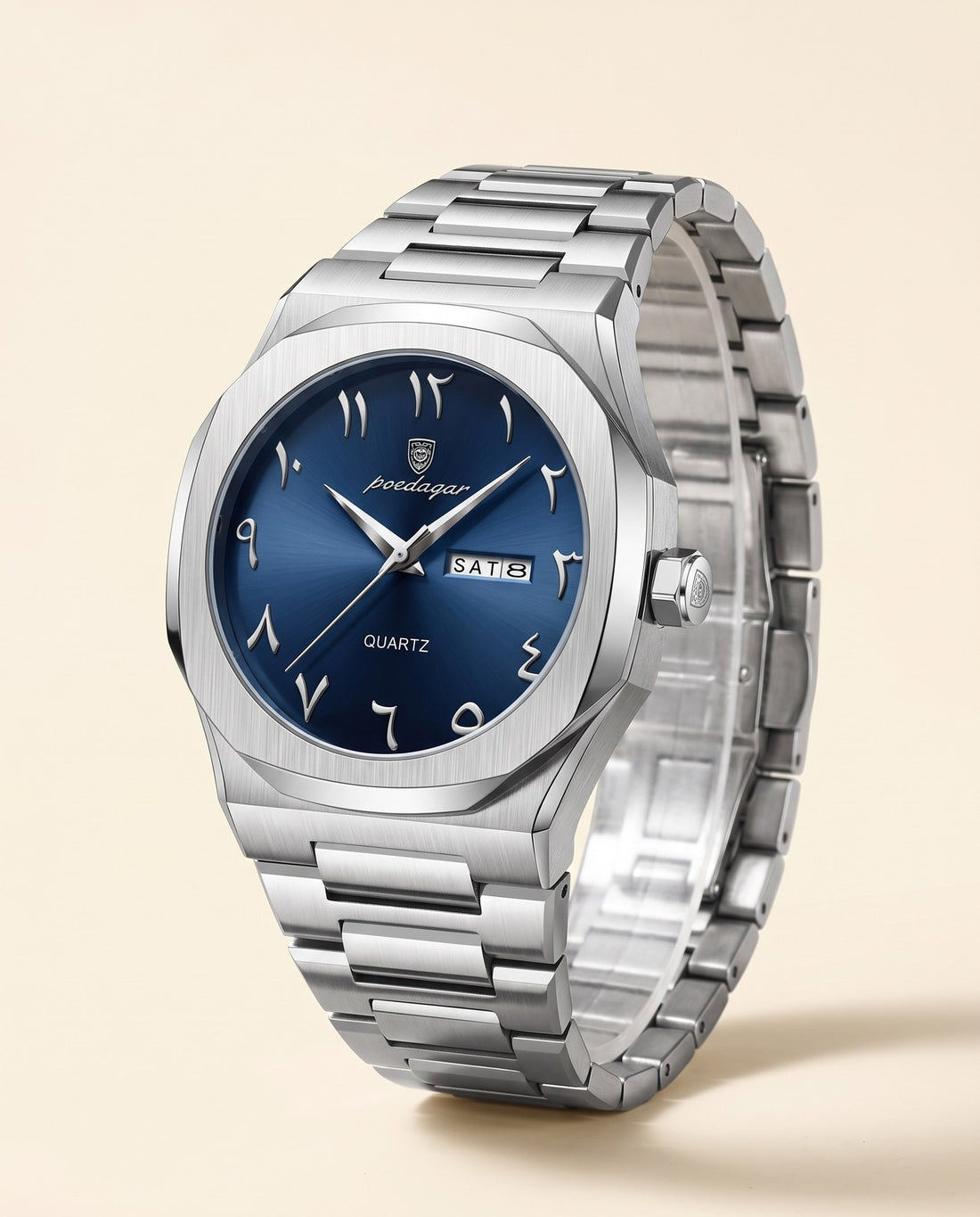 Sultan Arabic Dial Day-Date Silver case, Blue dial