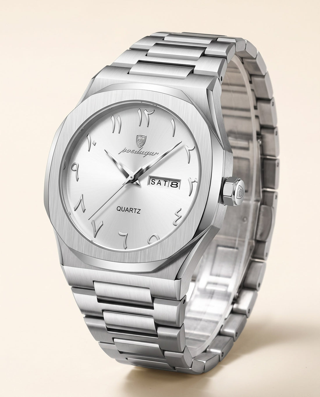 Sultan Arabic Dial Day-Date Silver case, White dial