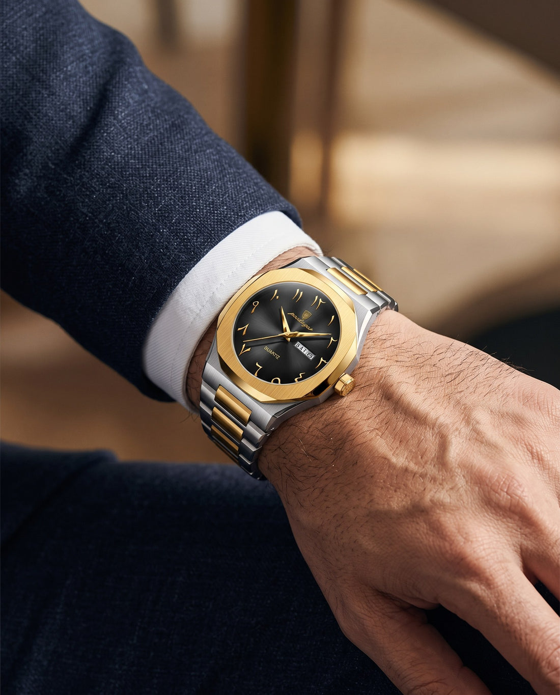Sultan Arabic Dial Day-Date Gold case, Black dial on the wrist