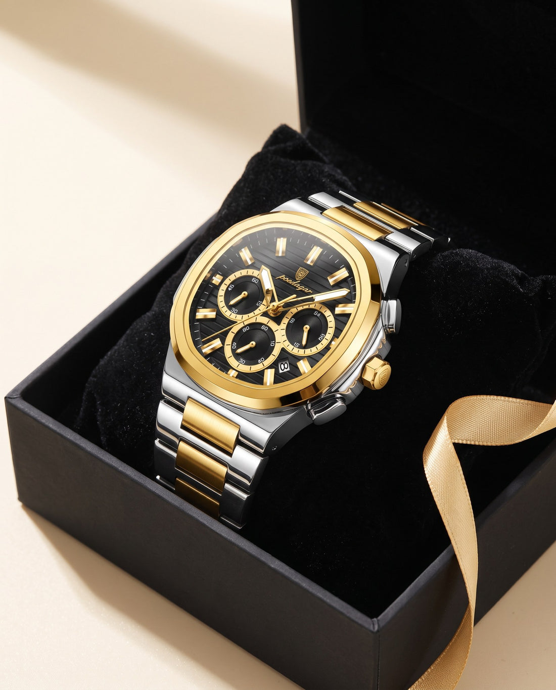 Regal Steel Chronograph Gold case, Black dial in the gift box