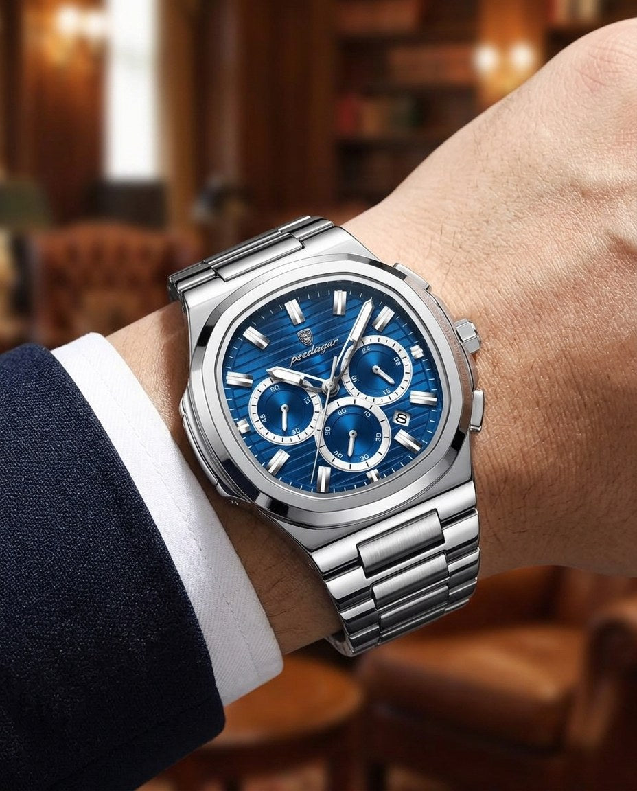 Regal Steel Chronograph Silver case, Blue dial on the wrist