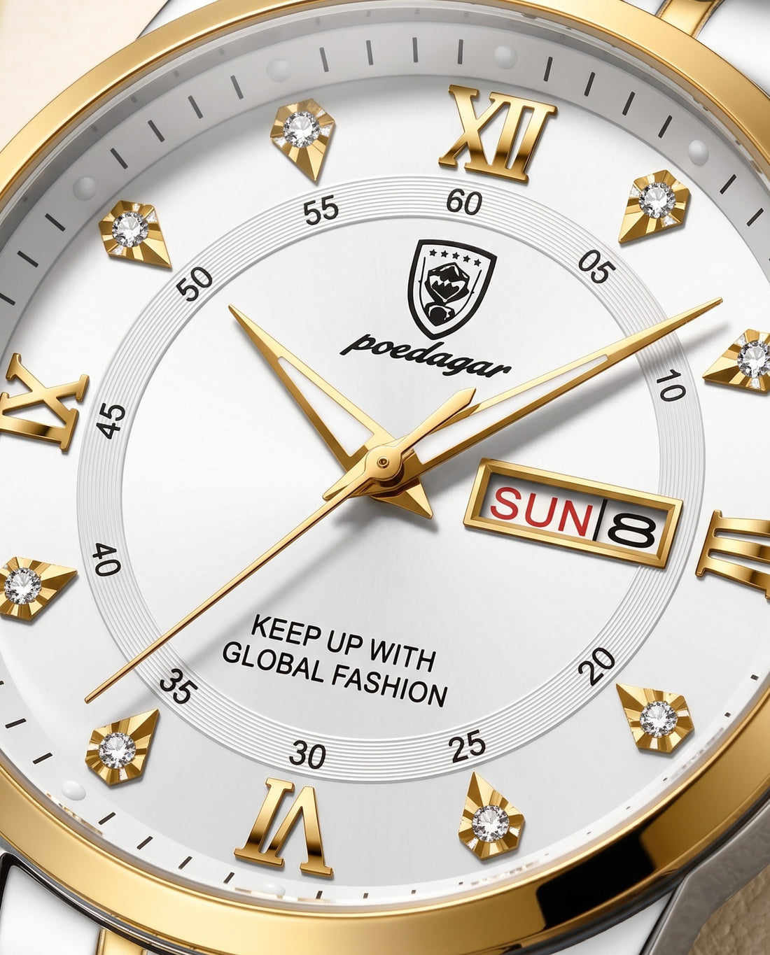 Roman Day-Date Classic Gold case, White dial dial close-up