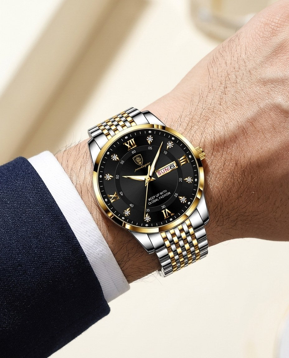 Roman Day-Date Classic Gold case, Black dial on the wrist