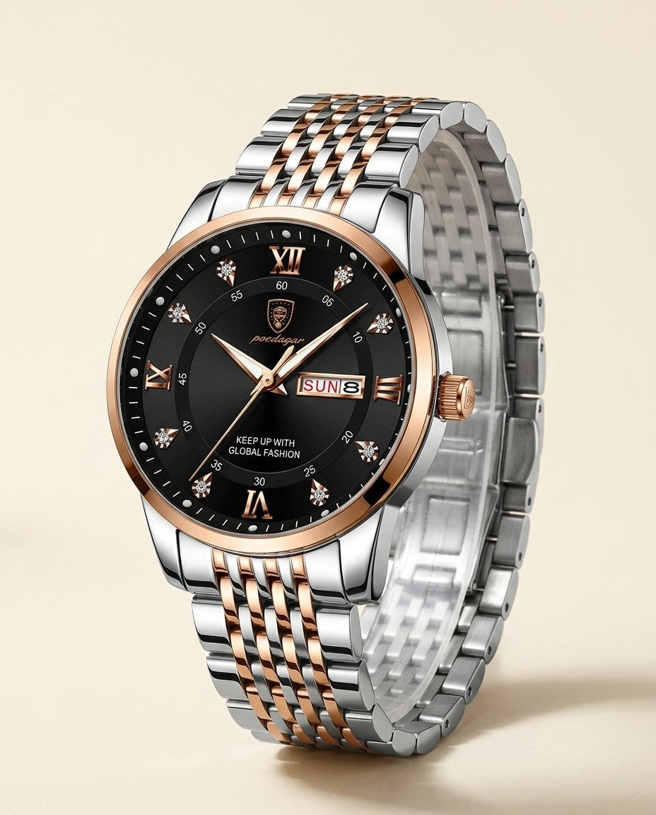 Roman Day-Date Classic Rose Gold case, Black dial