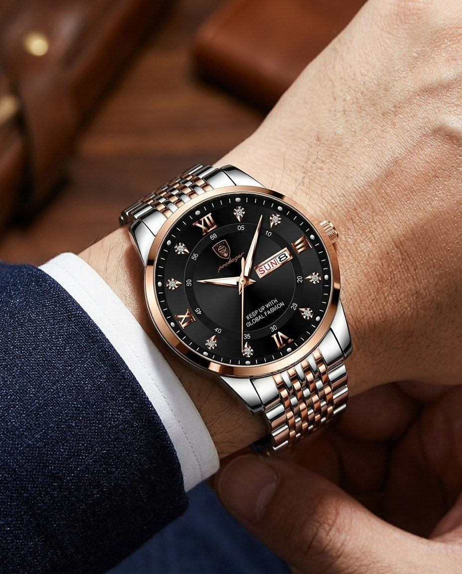 Roman Day-Date Classic Rose Gold case, Black dial on the wrist