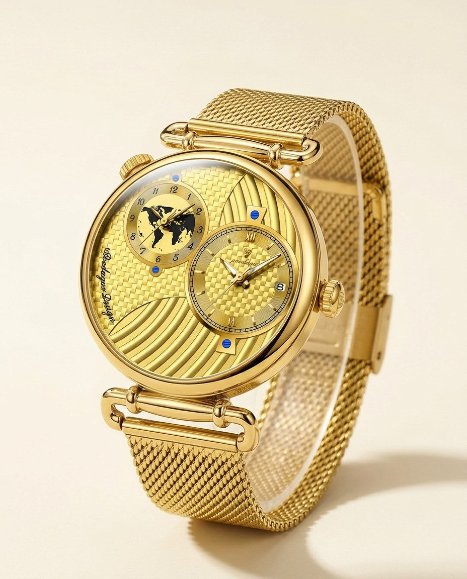 Globe Dual-Dial Mesh Gold case, Gold dial
