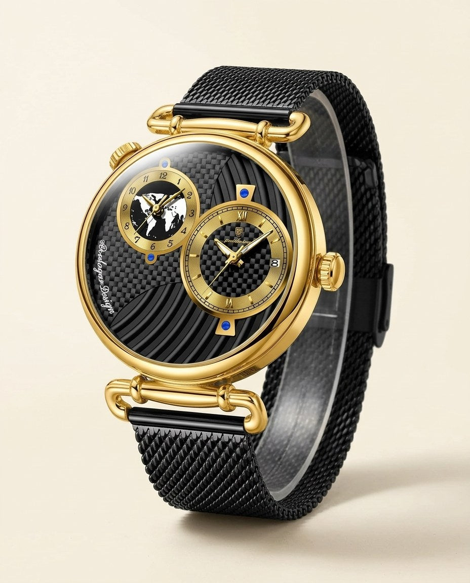 Globe Dual-Dial Mesh Gold case, Black dial