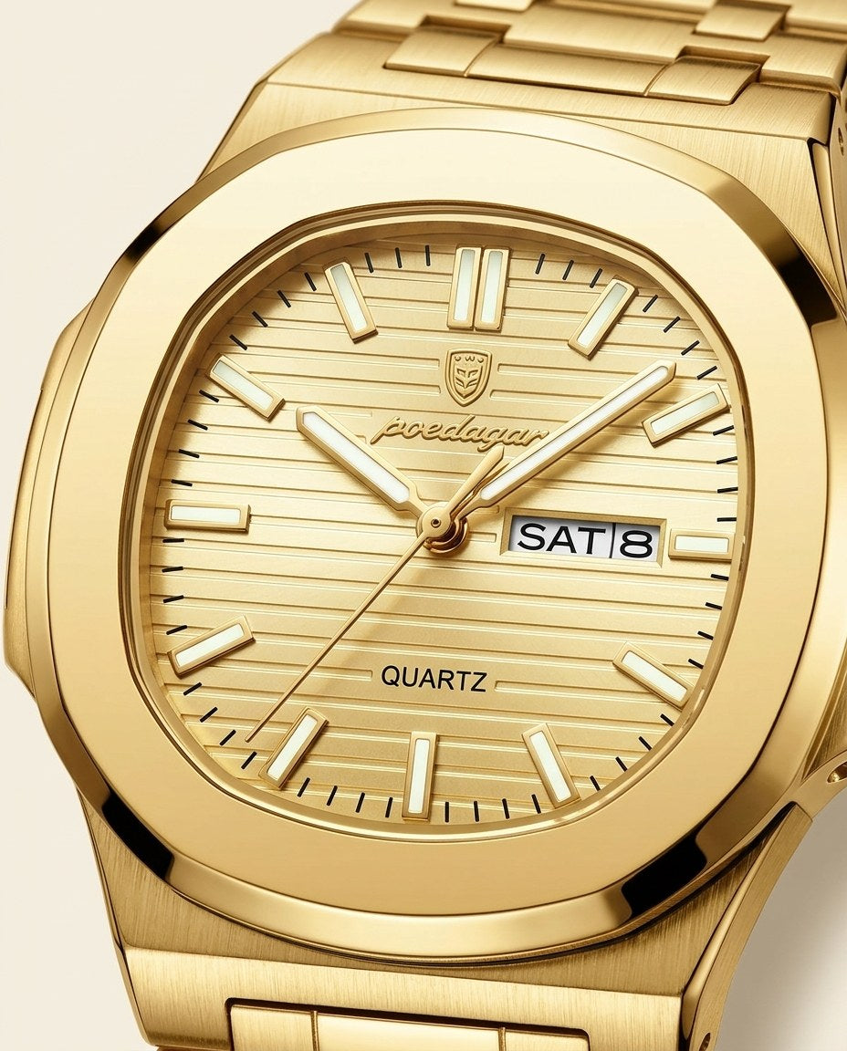 Octagon Sport Day-Date (Steel) Gold case, Gold dial dial close-up