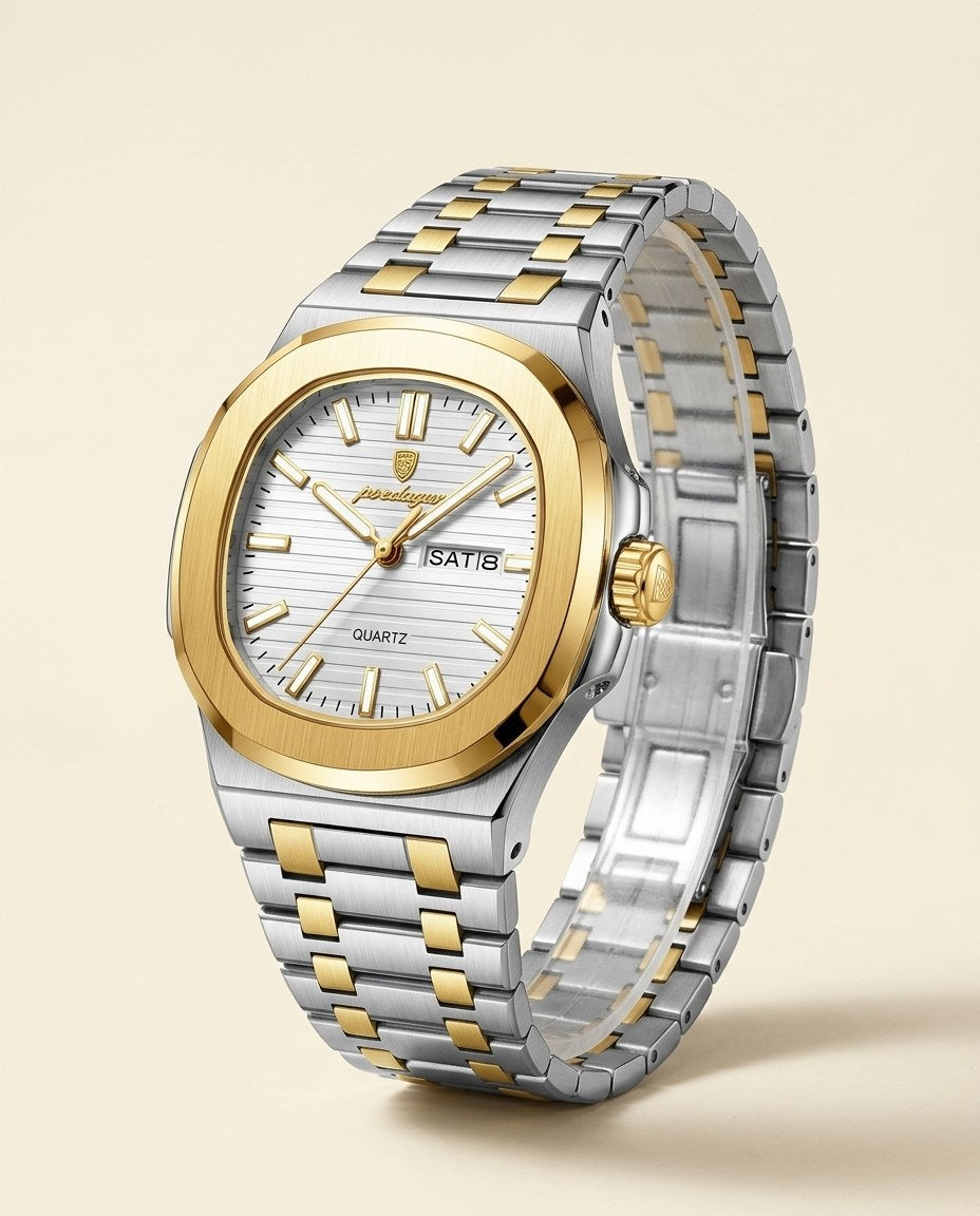 Octagon Sport Day-Date (Steel) Gold case, White dial