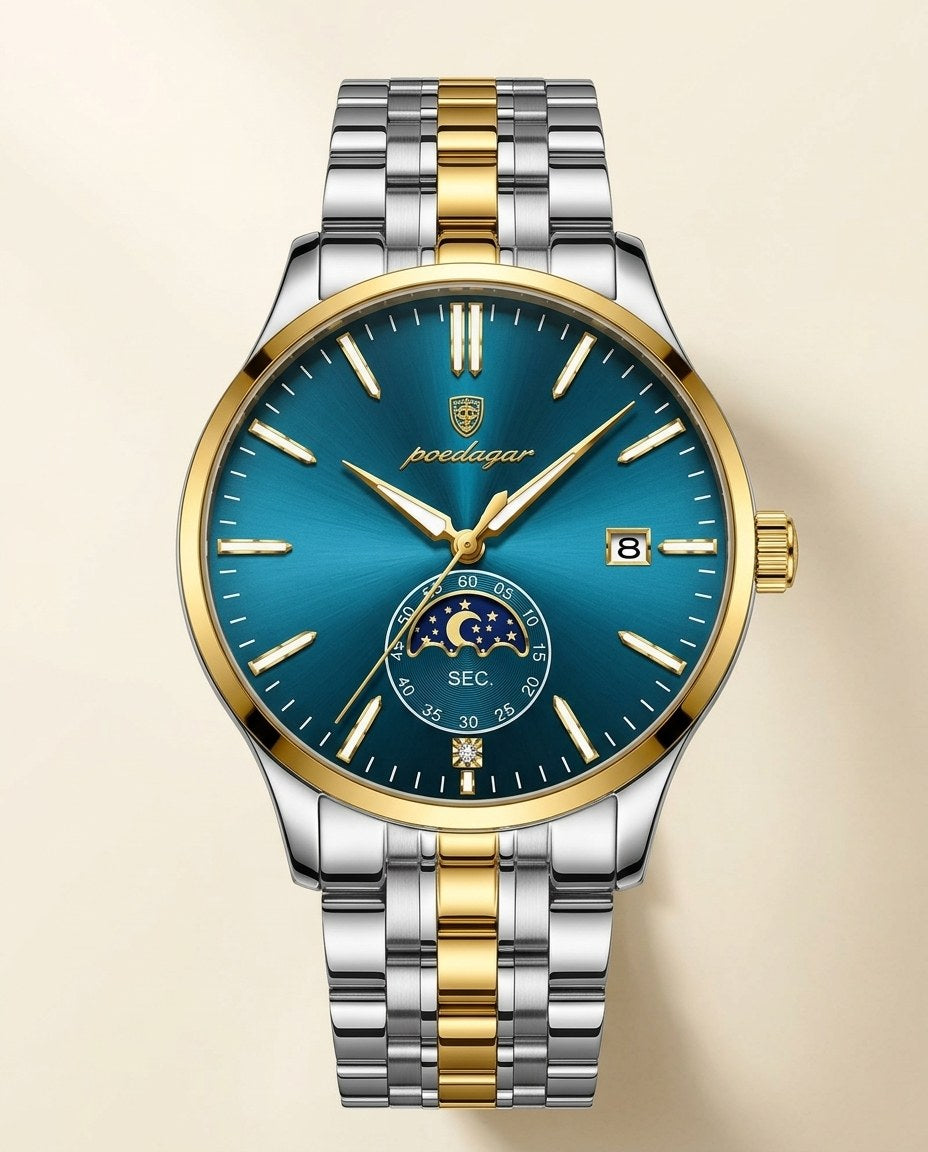 Moonphase Classic Gold case, Blue dial front