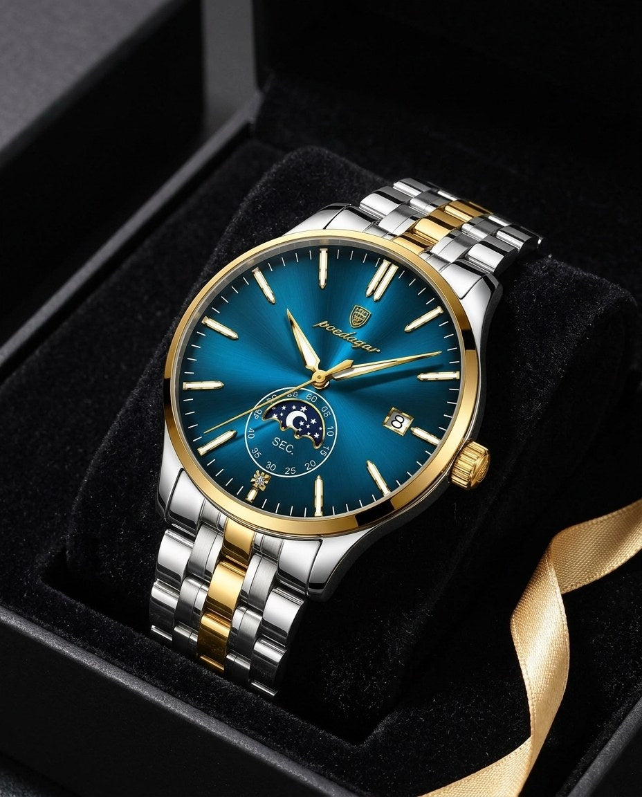 Moonphase Classic Gold case, Blue dial in the gift box