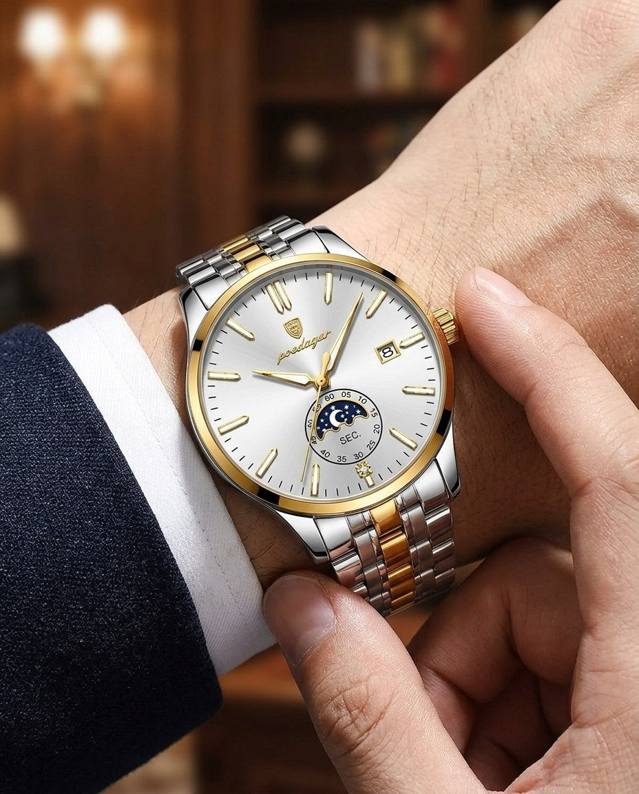 Moonphase Classic Gold case, White dial on the wrist