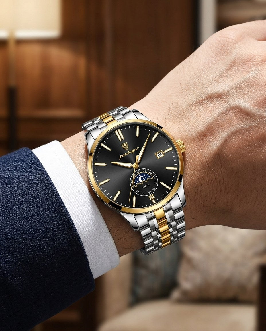 Moonphase Classic Gold case, Black dial on the wrist