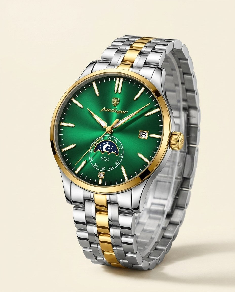 Moonphase Classic Gold case, Green dial