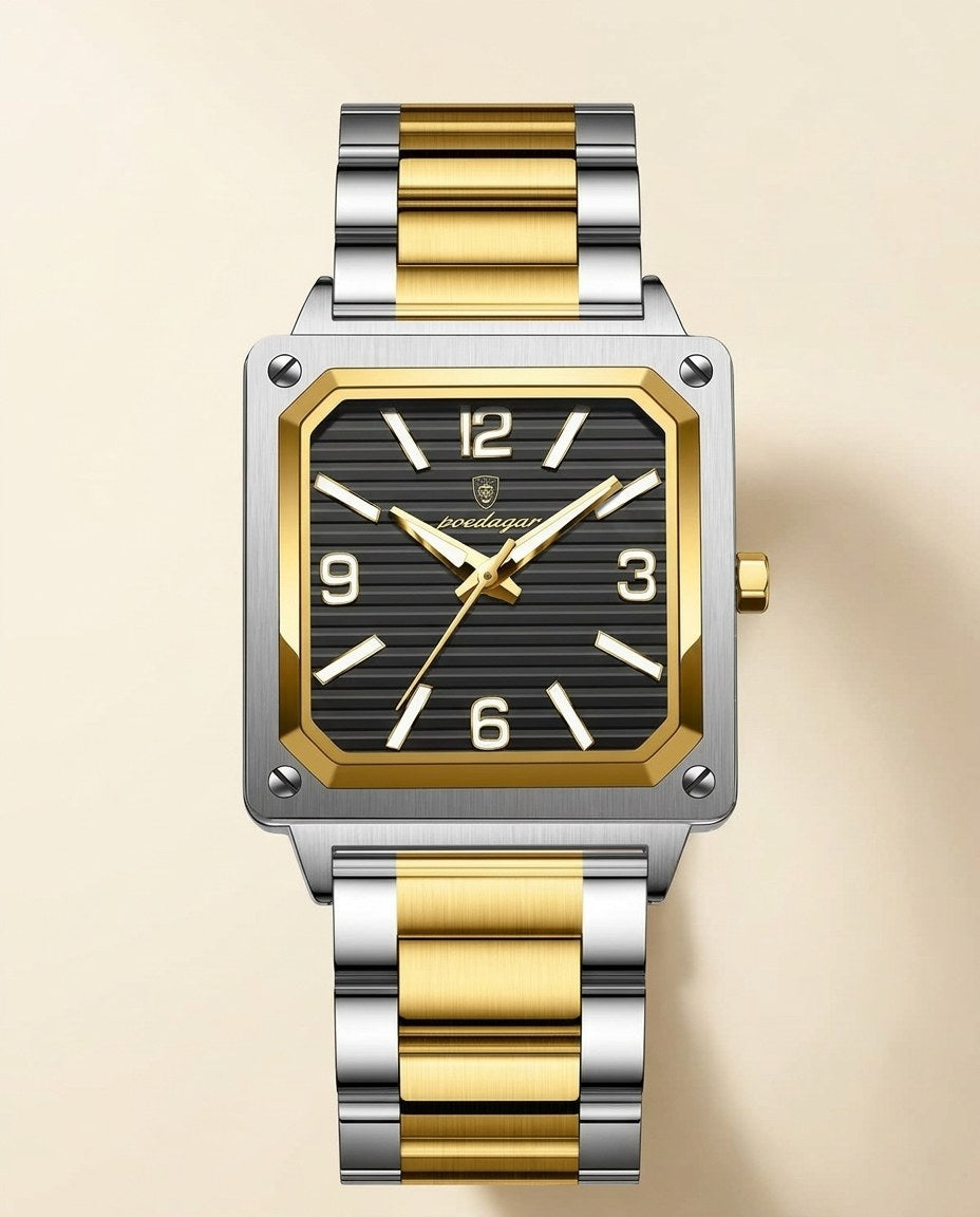 Metro Square Classic Gold case, Black dial front