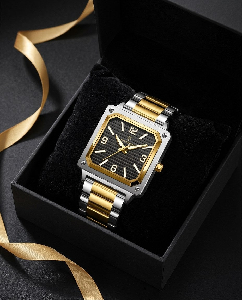 Metro Square Classic Gold case, Black dial in the gift box