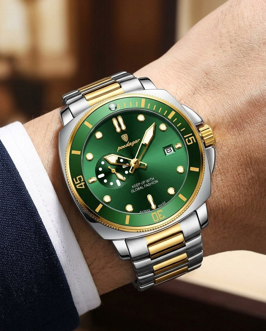 Ocean Diver Two-Tone Gold case, Green dial on the wrist