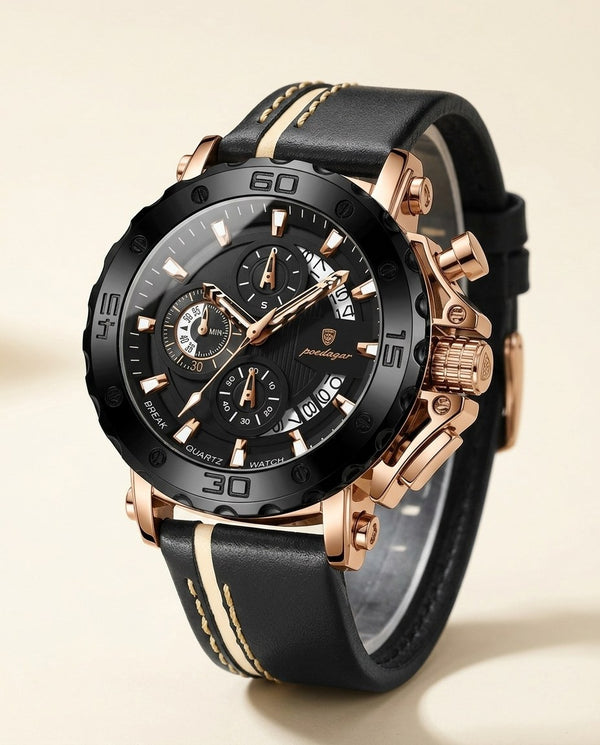 Titan Sport Chronograph (Leather) Rose Gold case, Black dial hero