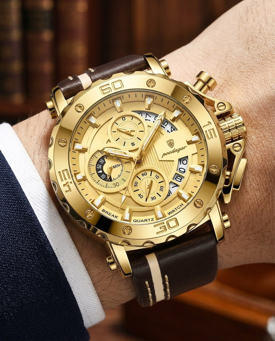 Titan Sport Chronograph (Leather) Gold case, Gold dial on the wrist